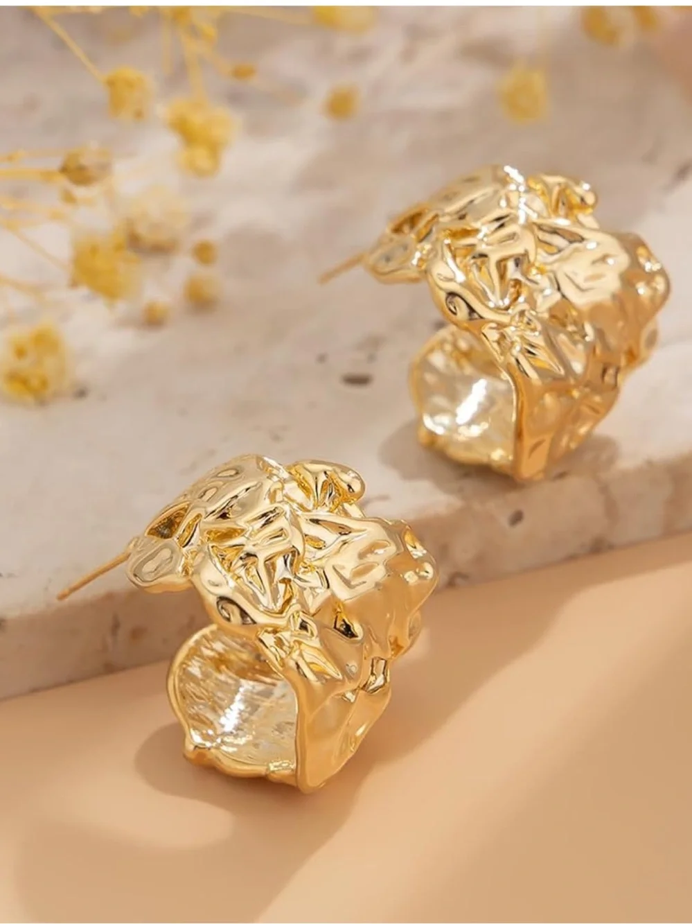 Zara Sculpted Gold Nugget Stud Earrings